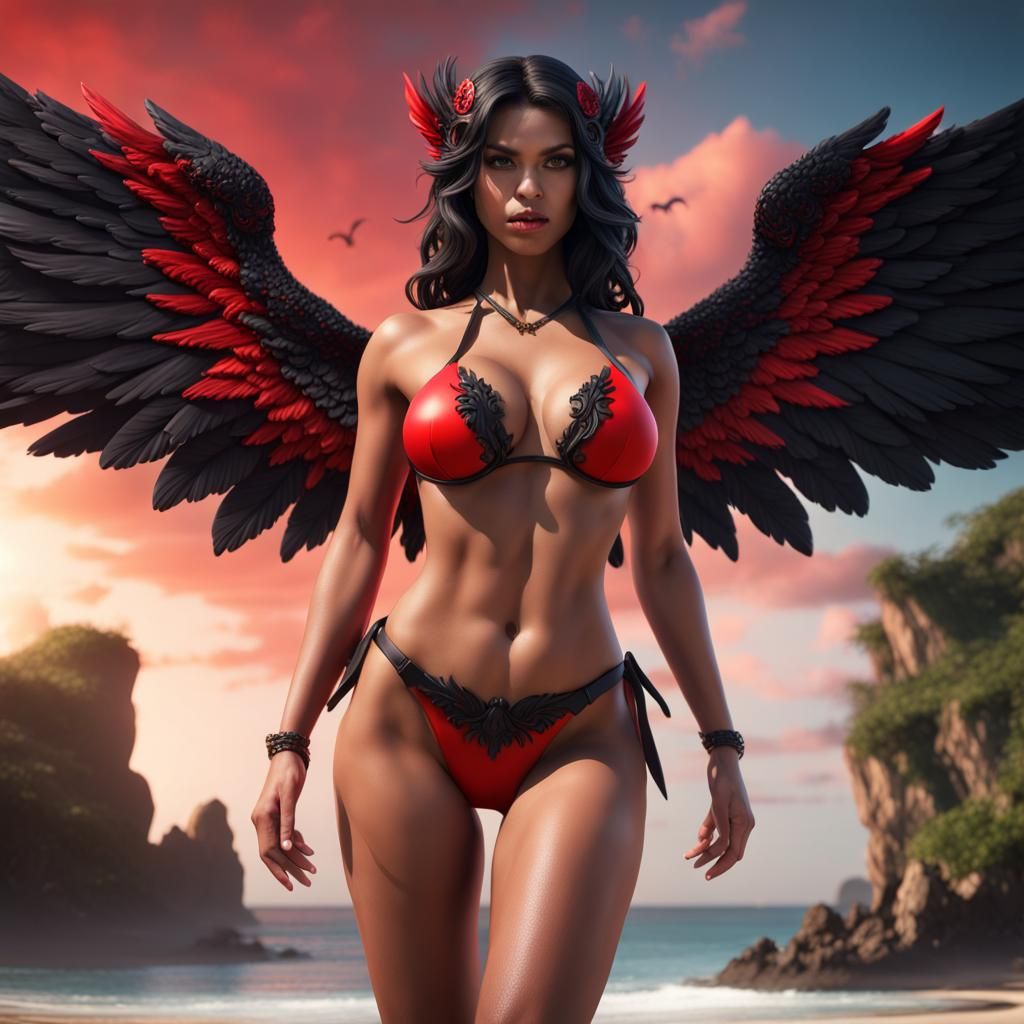 Brazilian Angel with Black Wings in Detailed Painting