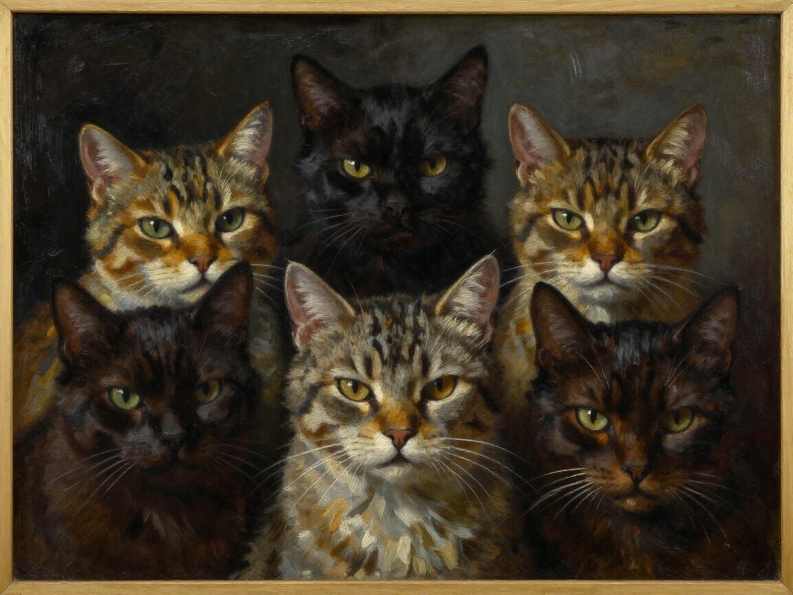 Dramatic Oil Painting of Glaring Cats in Impasto Style