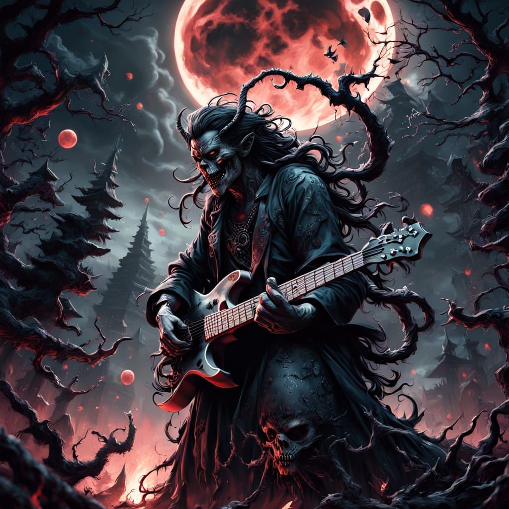 Dark Fantasy Demon Riffs Under Blood Moon
