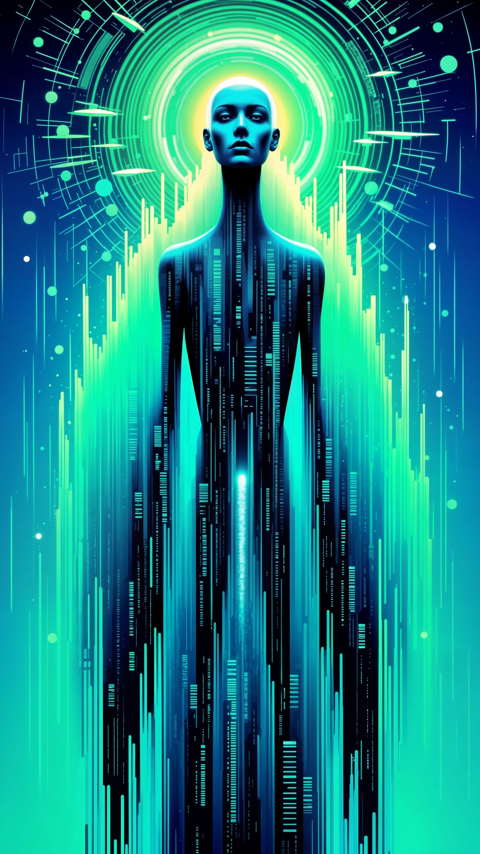 Cyberpunk Ghost Ascends in Vibrant Vector Art