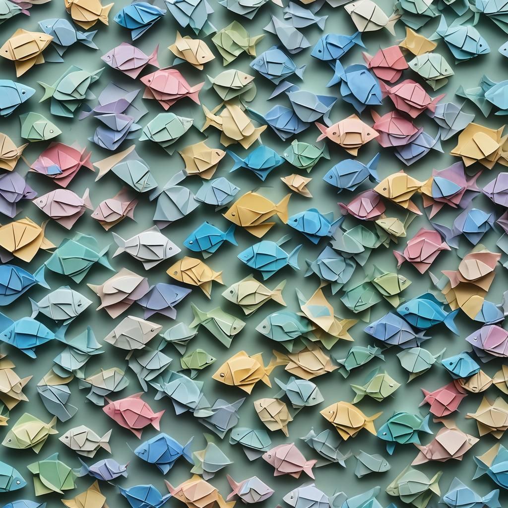 Origami Pond with Rainbow Fish in Pastel Colors