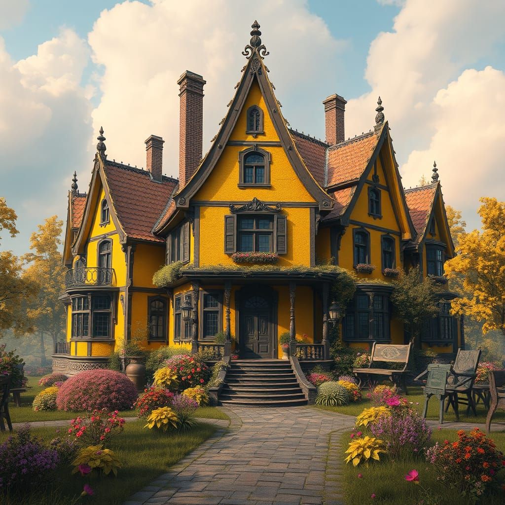Detailed Matte Painting of Yellow Dutch House