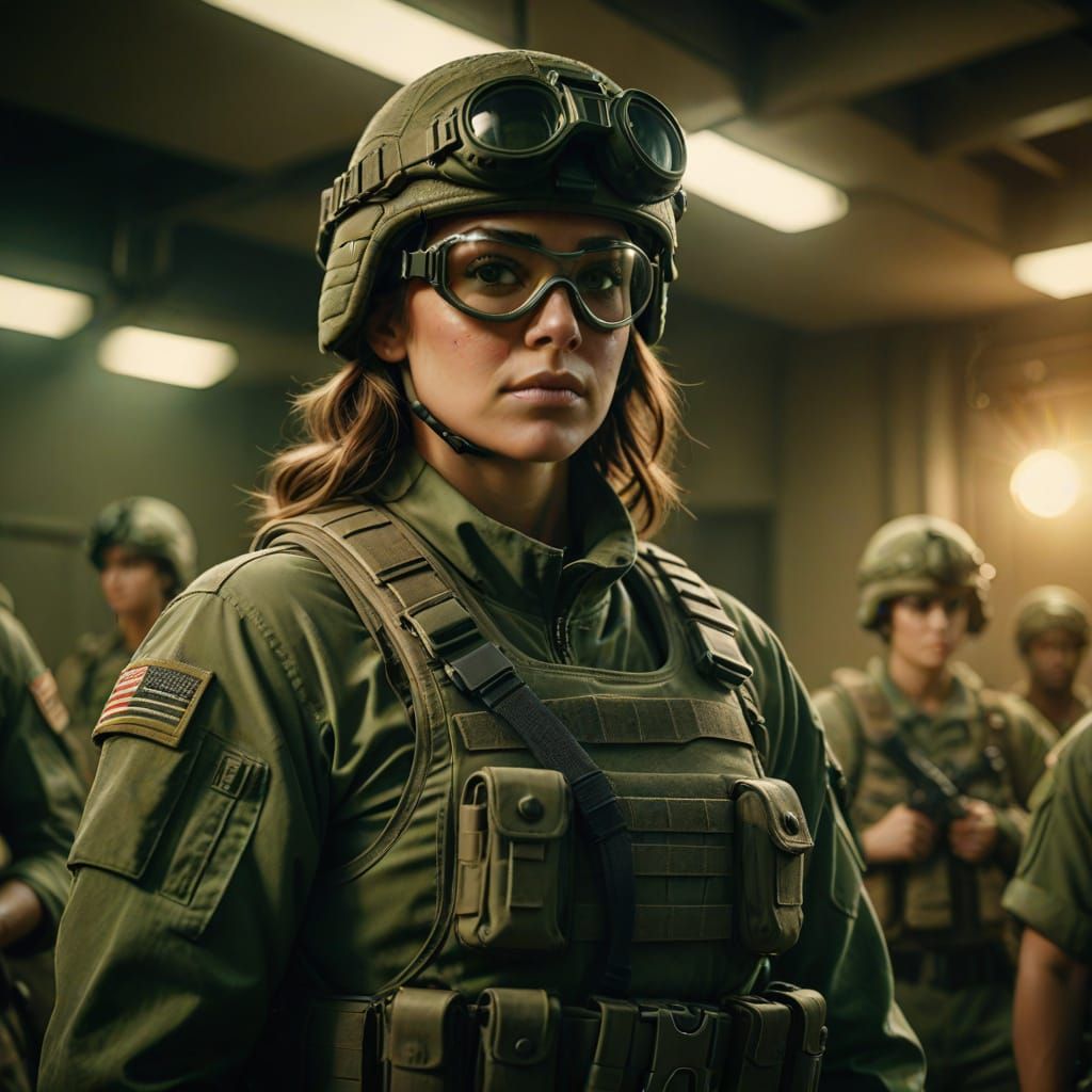 American Female Soldier in Military Costume