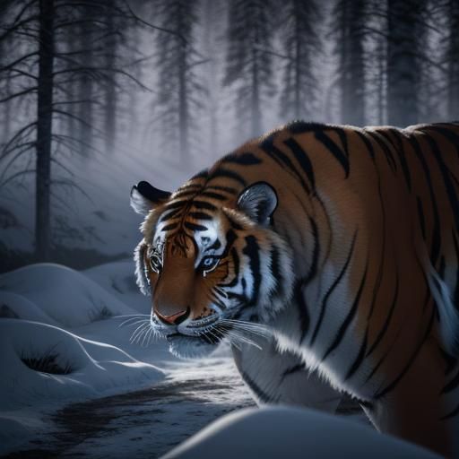 Majestic Ice Tiger in Snowy Winter Forest