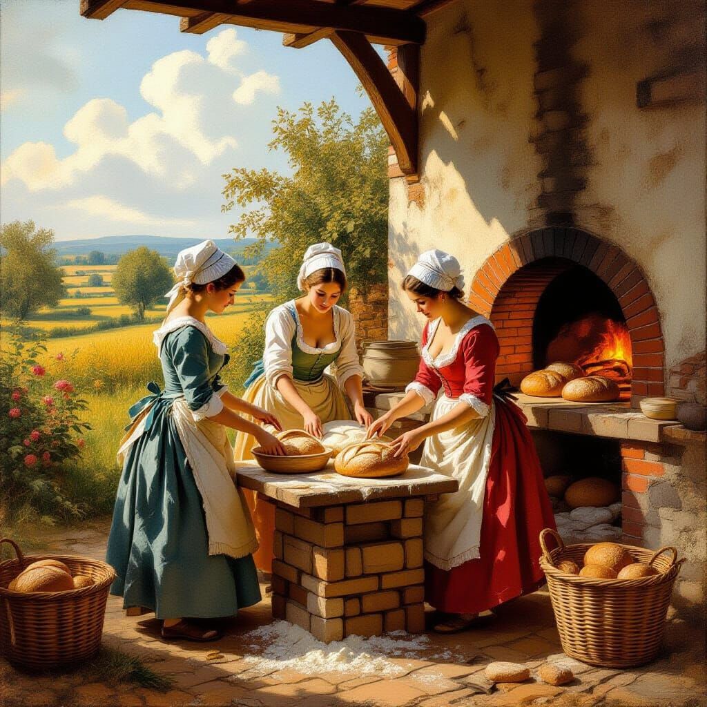 Women Baking Bread in Rustic Ovens, Rococo Style