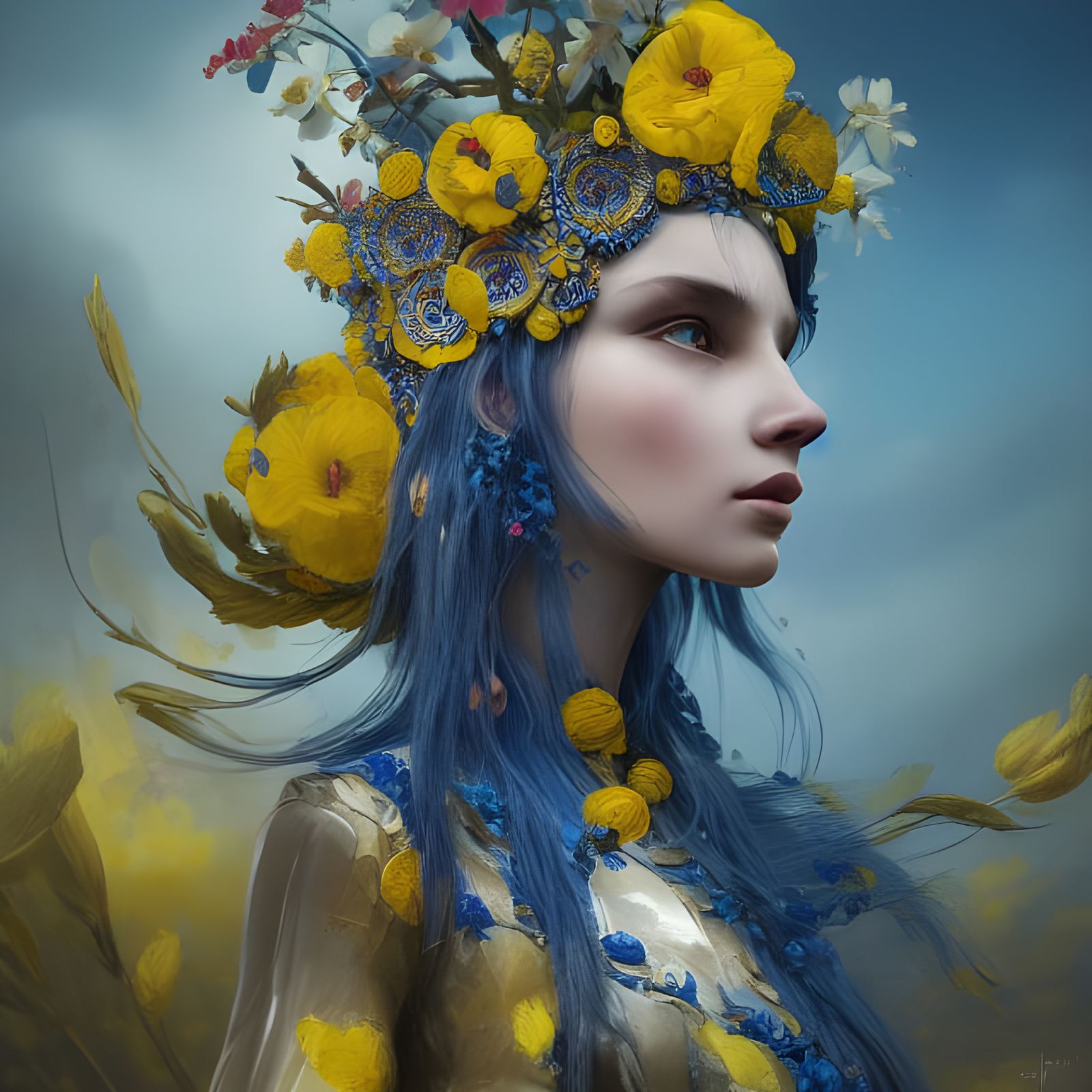 Ukrainian Warrior Girl with Poppy Headdress