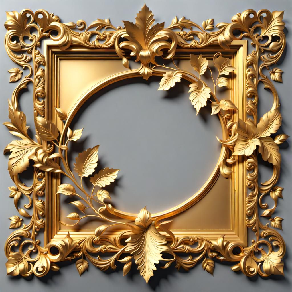 3D STL Gold Royal Empty Frame with Leaves and Flowers