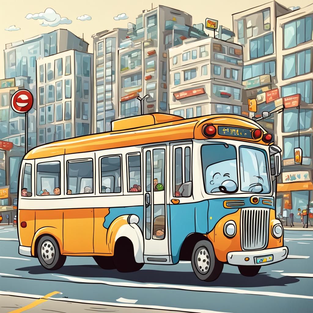 Cartoon Bus on the Road