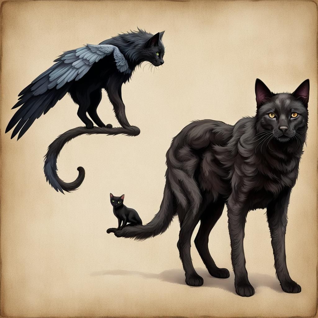Chimera: Cat Body, Raven Wings, Wolf Head