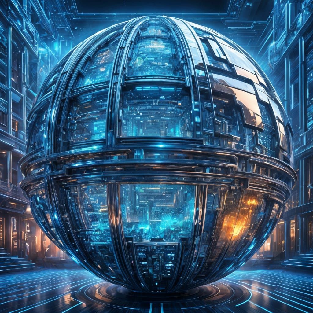 Chrome Spherical Building in Blue Cyberspace