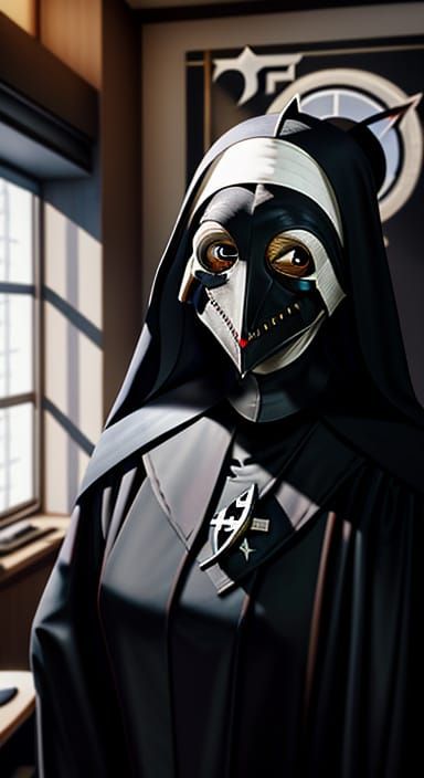 Symmetrical Portrait of a Starfleet Plague Doctor Nun in a C...