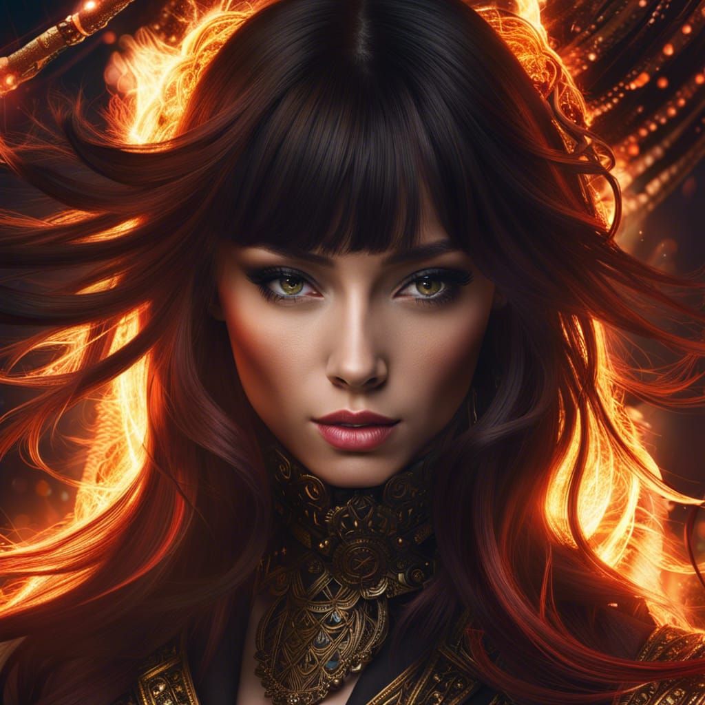 Beautiful Fire Princess Digital Art Portrait