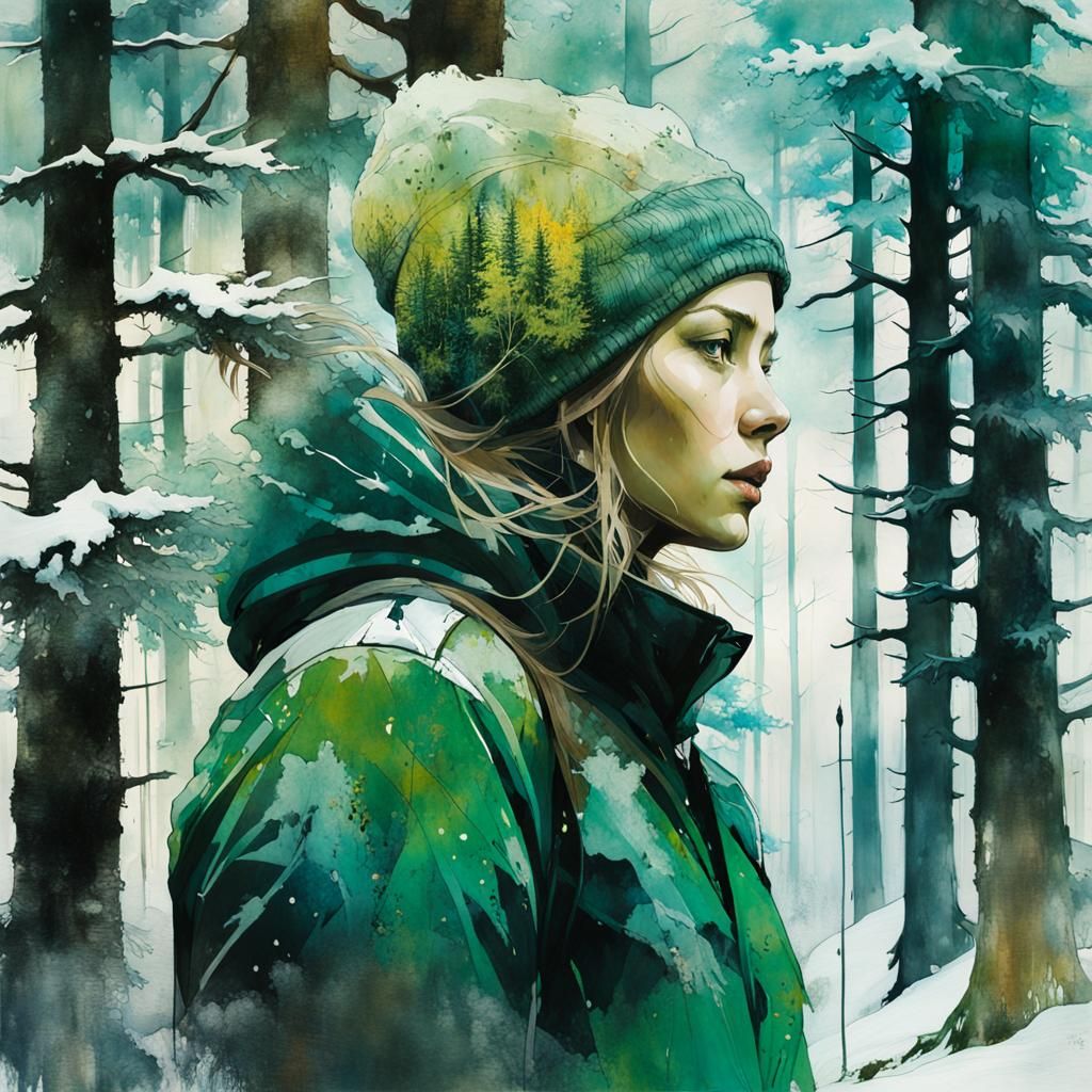 Norse Goddess Portrait in Winter Forest