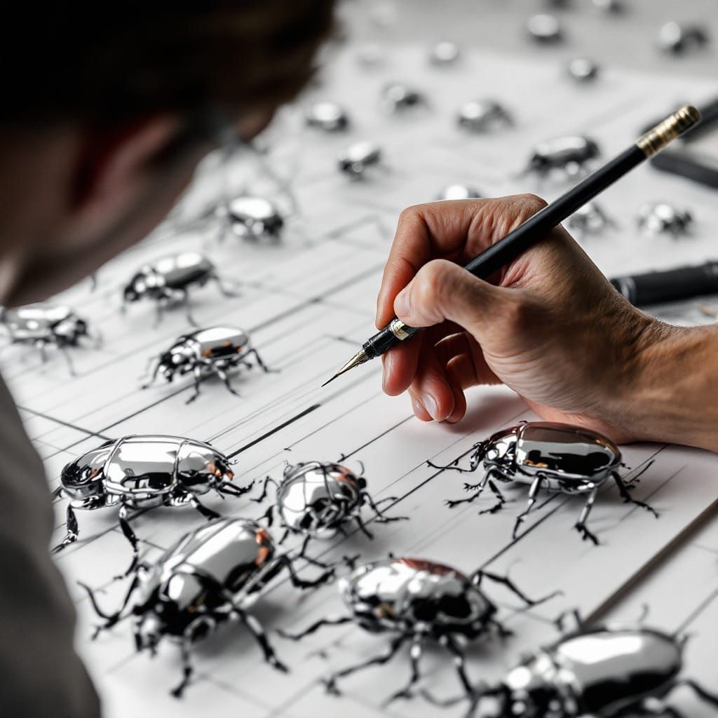 Intricate Grid Transforms into Mirrored Beetle Swarm