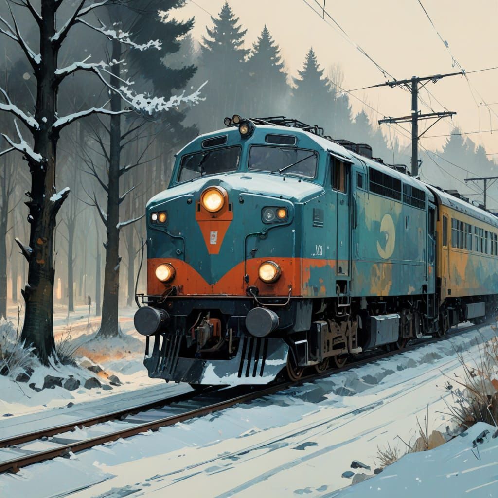 Winter Train Journey Through Snowy Landscape