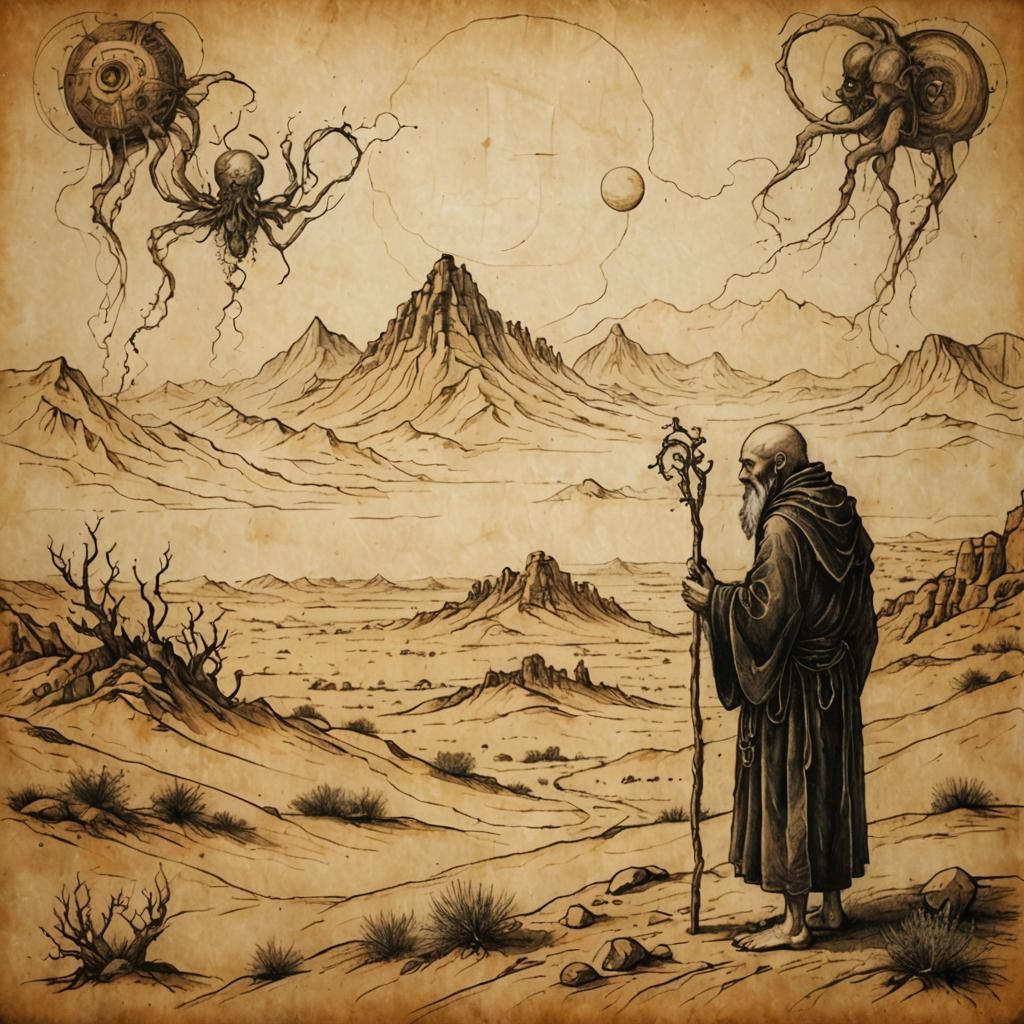 Monk's Desert Visions in Renaissance Style