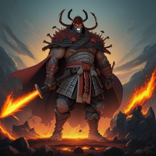 Towering Samurai Colossus with Flaming Blade