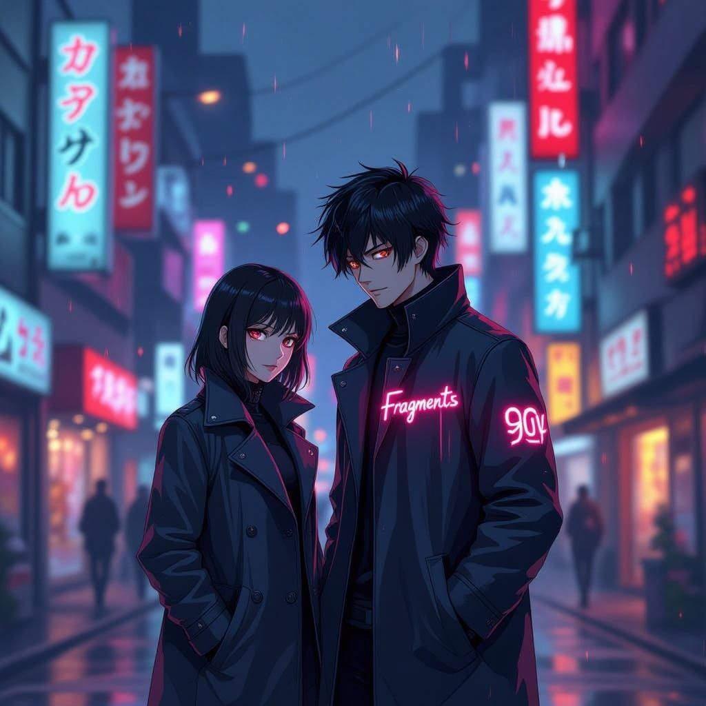 Tokyo Ghoul Inspired Anime Couple Amidst 90s Tokyo Neon