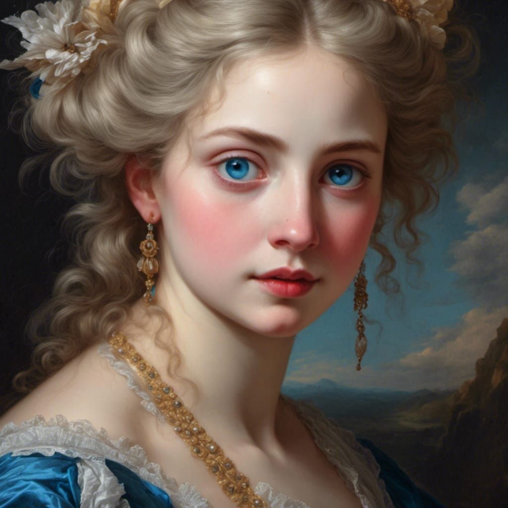 antique baroque portrait of a woman's with blue eyes,