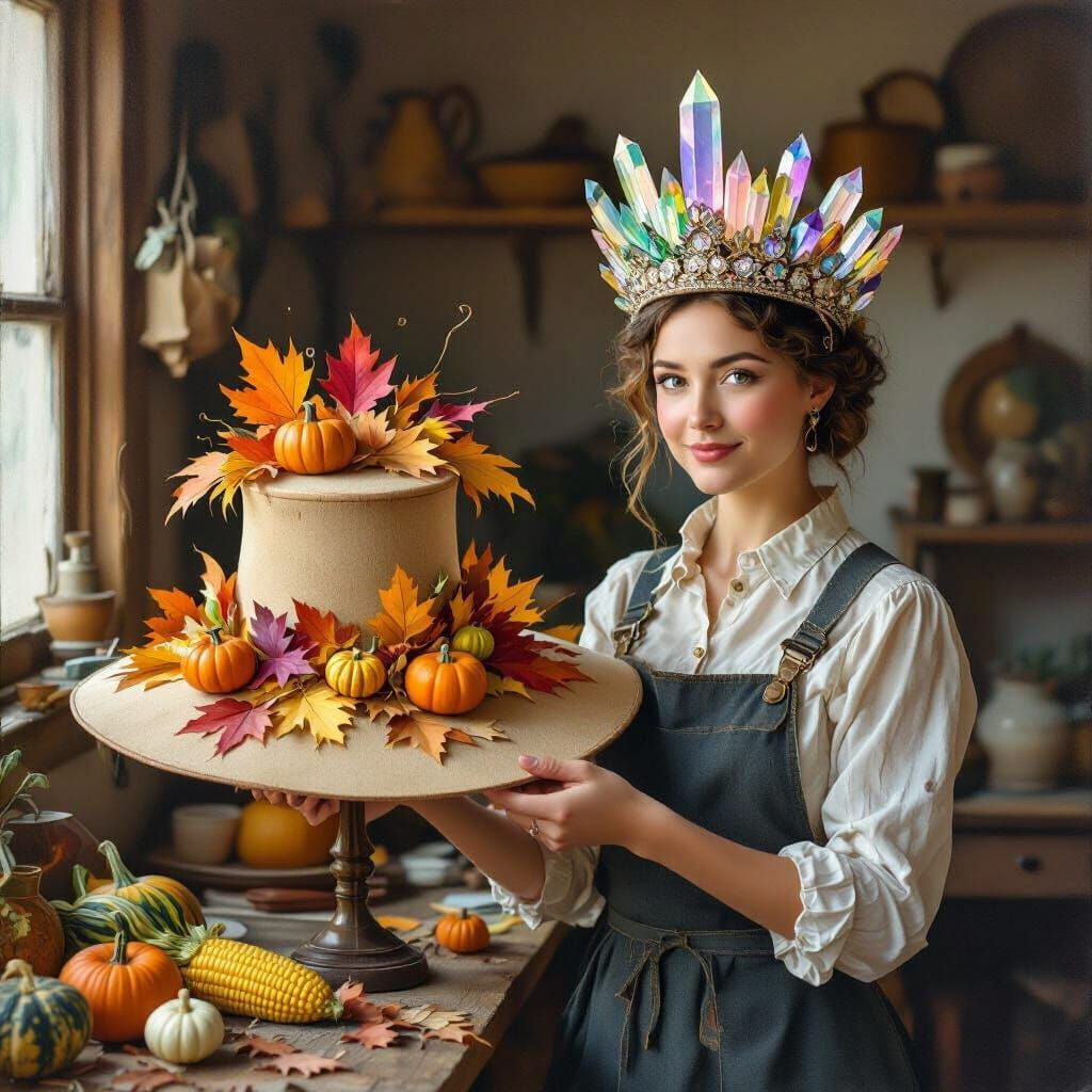 Whimsical Hat Maker in Autumn Workshop Oil Painting