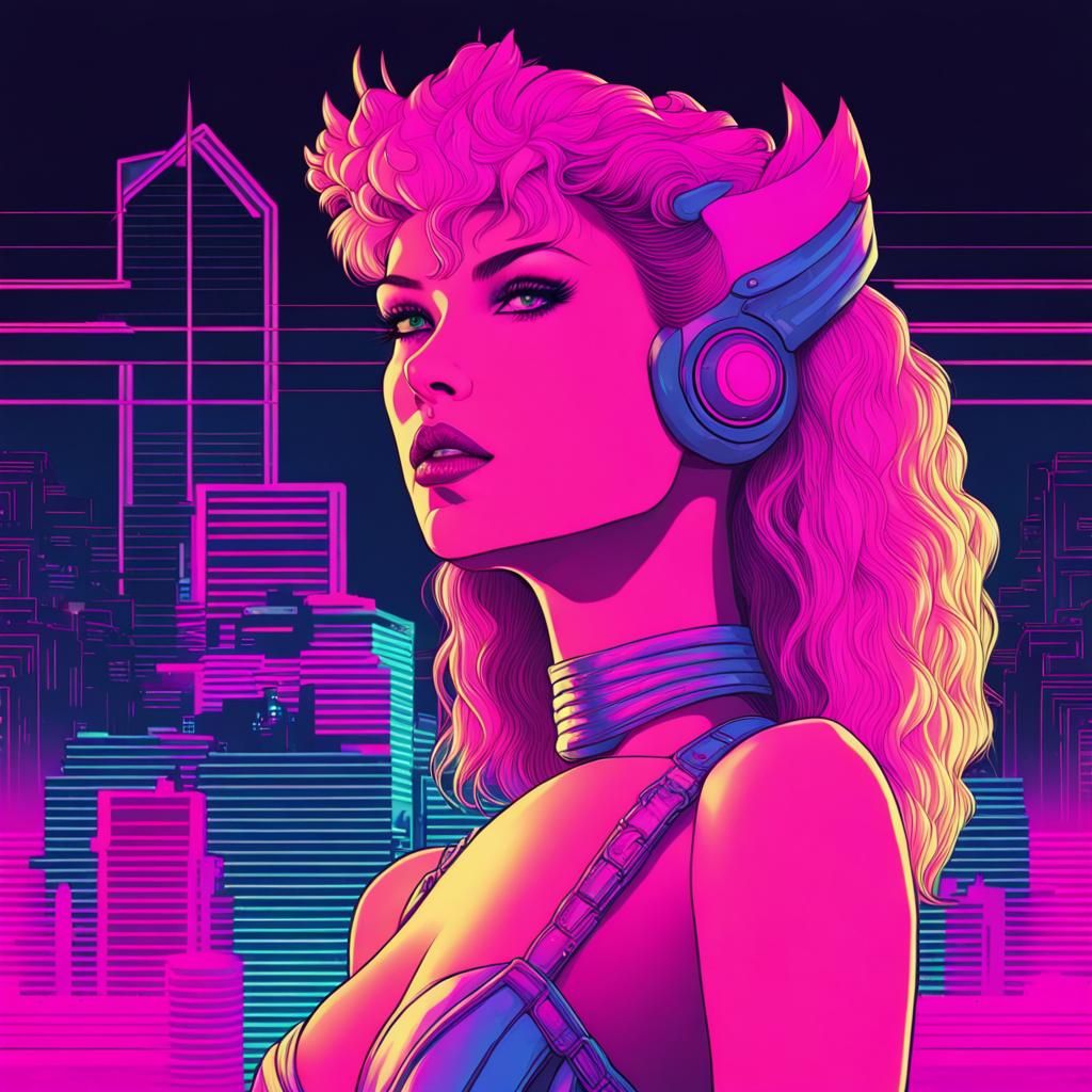 Dragon Queen in Synthwave Neon Retro Style