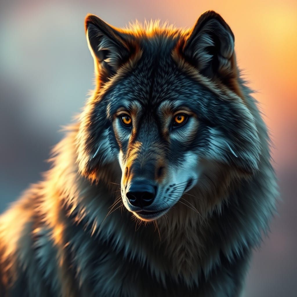 Hyperrealistic Wolf with Vibrant Background