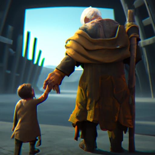 Touching Image of Old Age and Infancy