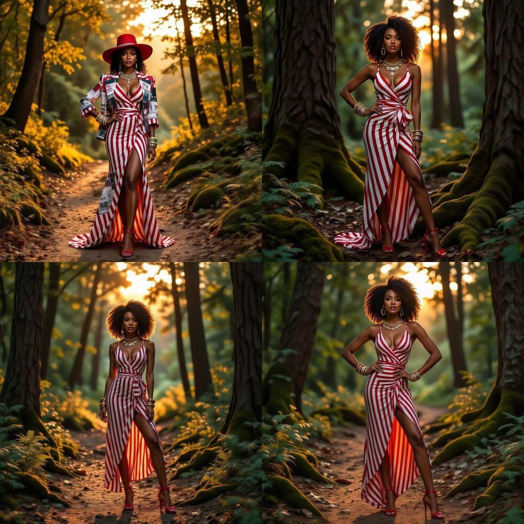 Striking Woman in Forest at Twilight, Hyperrealistic