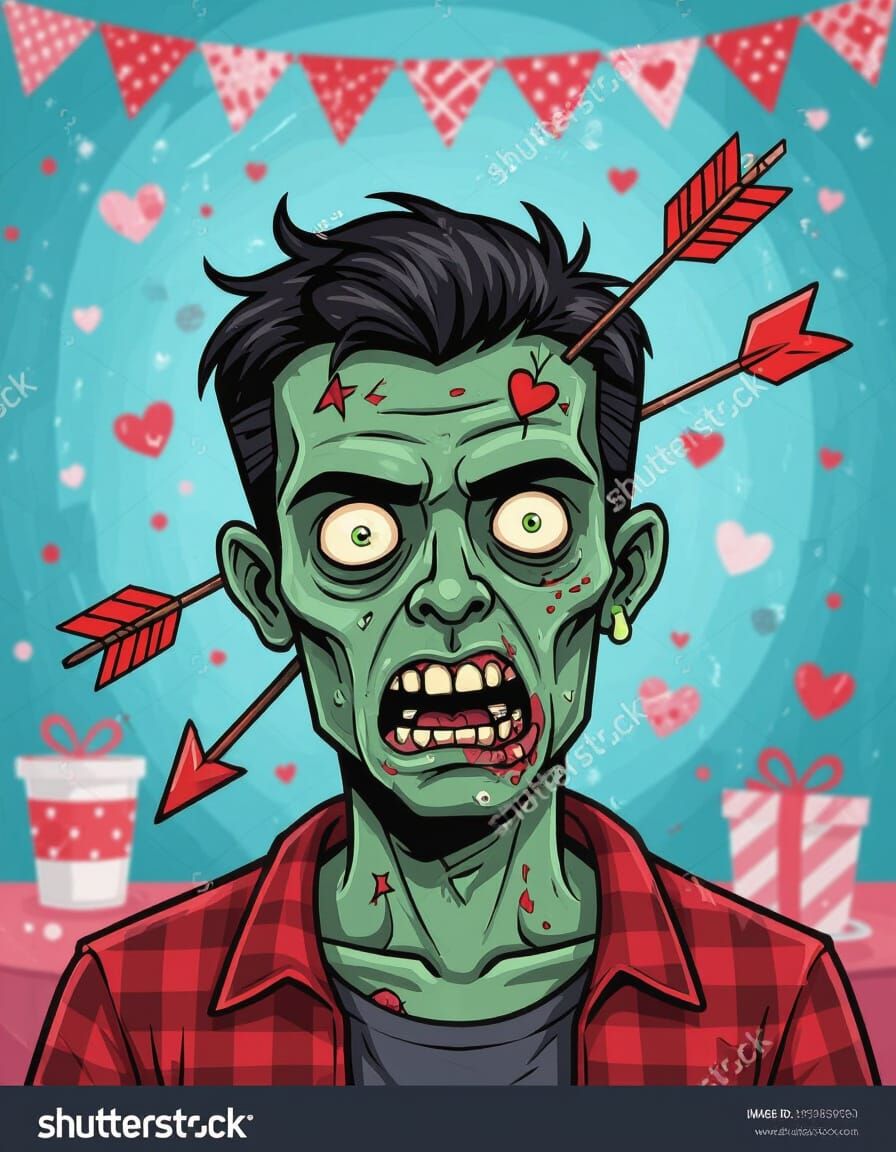 Zombie Hit by Cupid's Arrow at Valentine's Party