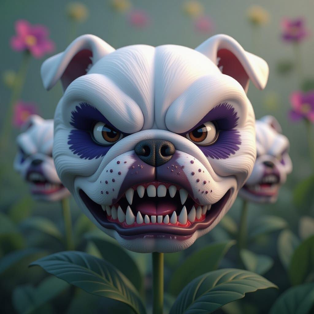 Anthropomorphic Bulldog-Faced Pansies in 3D