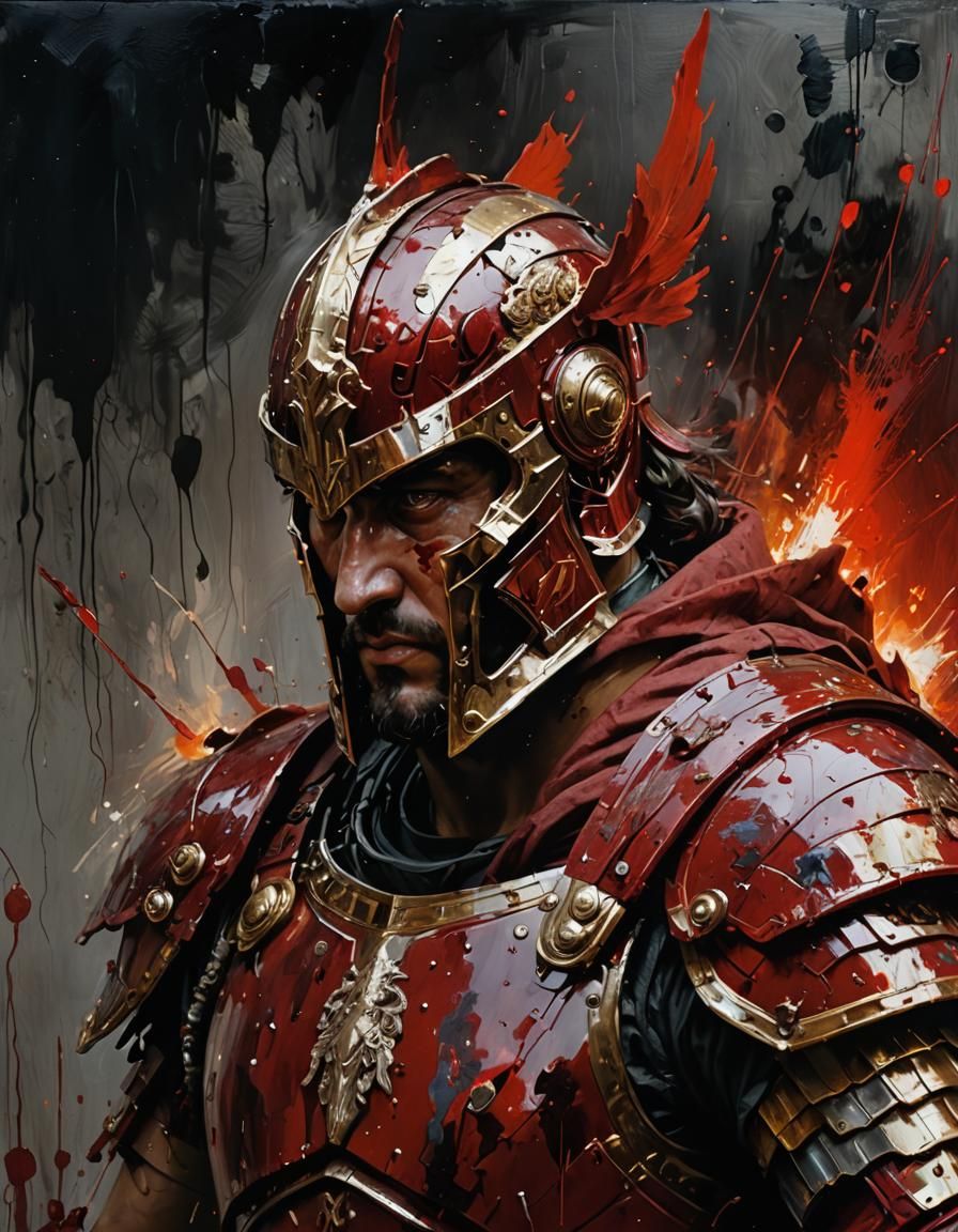 Ares, God of War in Dark Red Rubin Armor