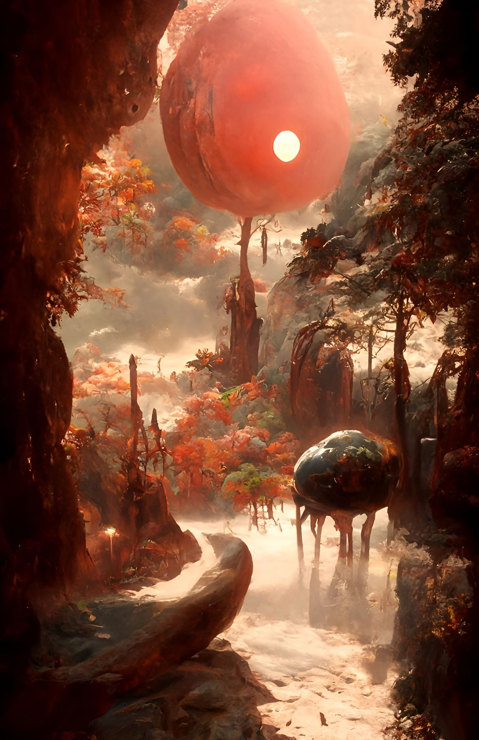 Alien Moonrise: Surreal Planetary Landscape in Hyperdetailed...