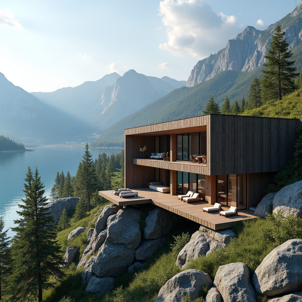 Modern Luxury Hotel in the Mountains with Lake View