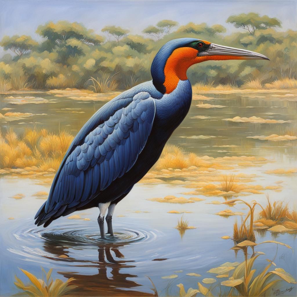 African Boatbill Wading Bird: Oil Painting by James Gurney