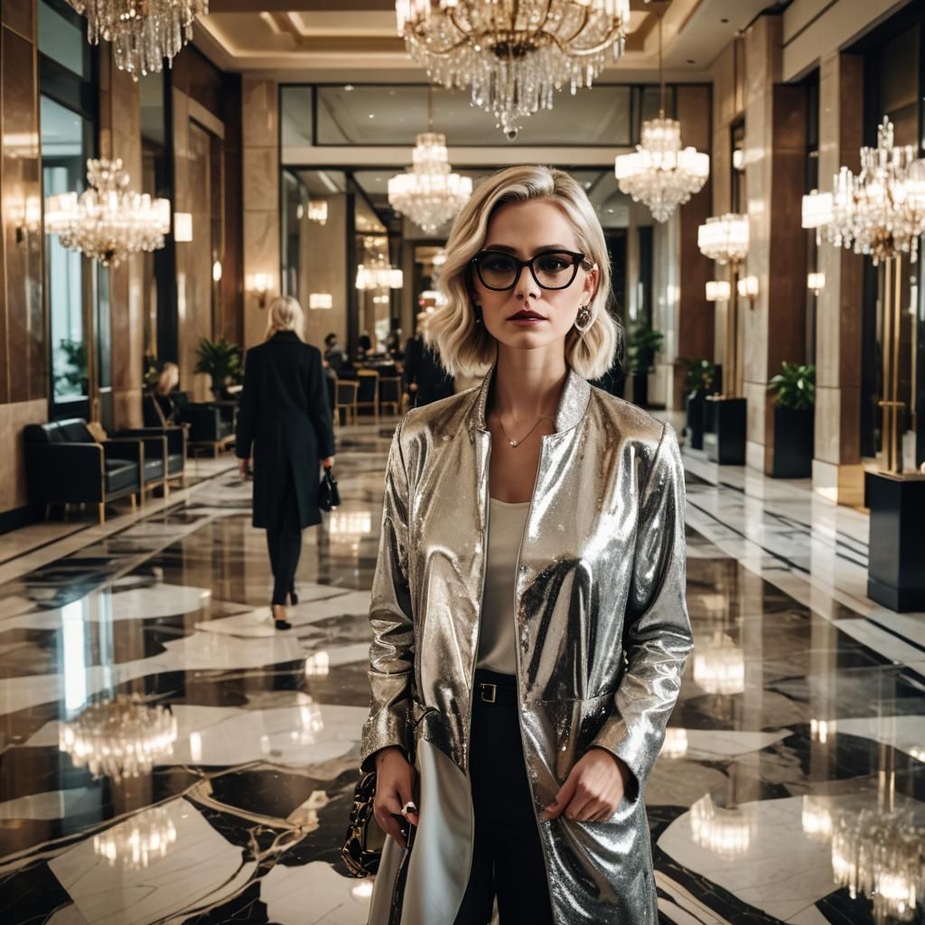 Blonde Woman in Hotel Lobby, Art Deco Style