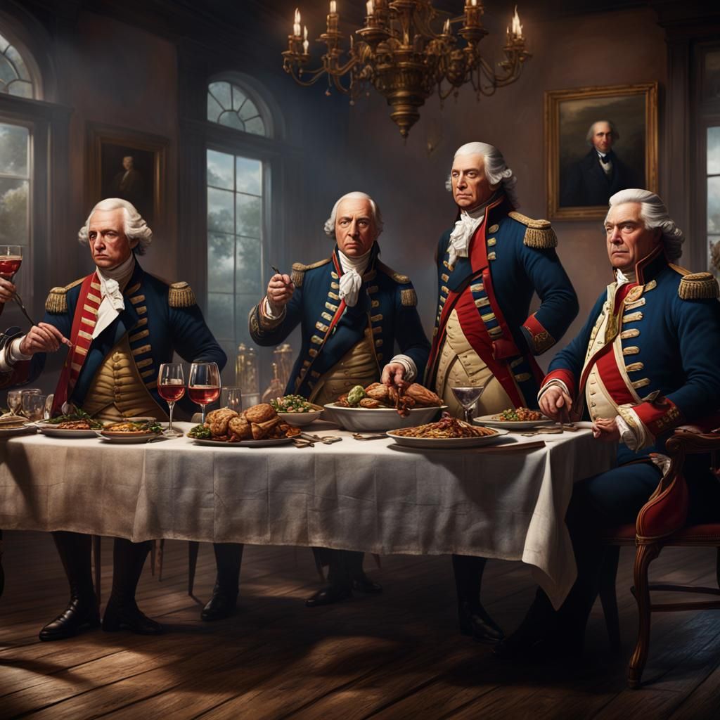 Revolutionary War Leaders Dinner: Hyperrealistic Detailed Ma...