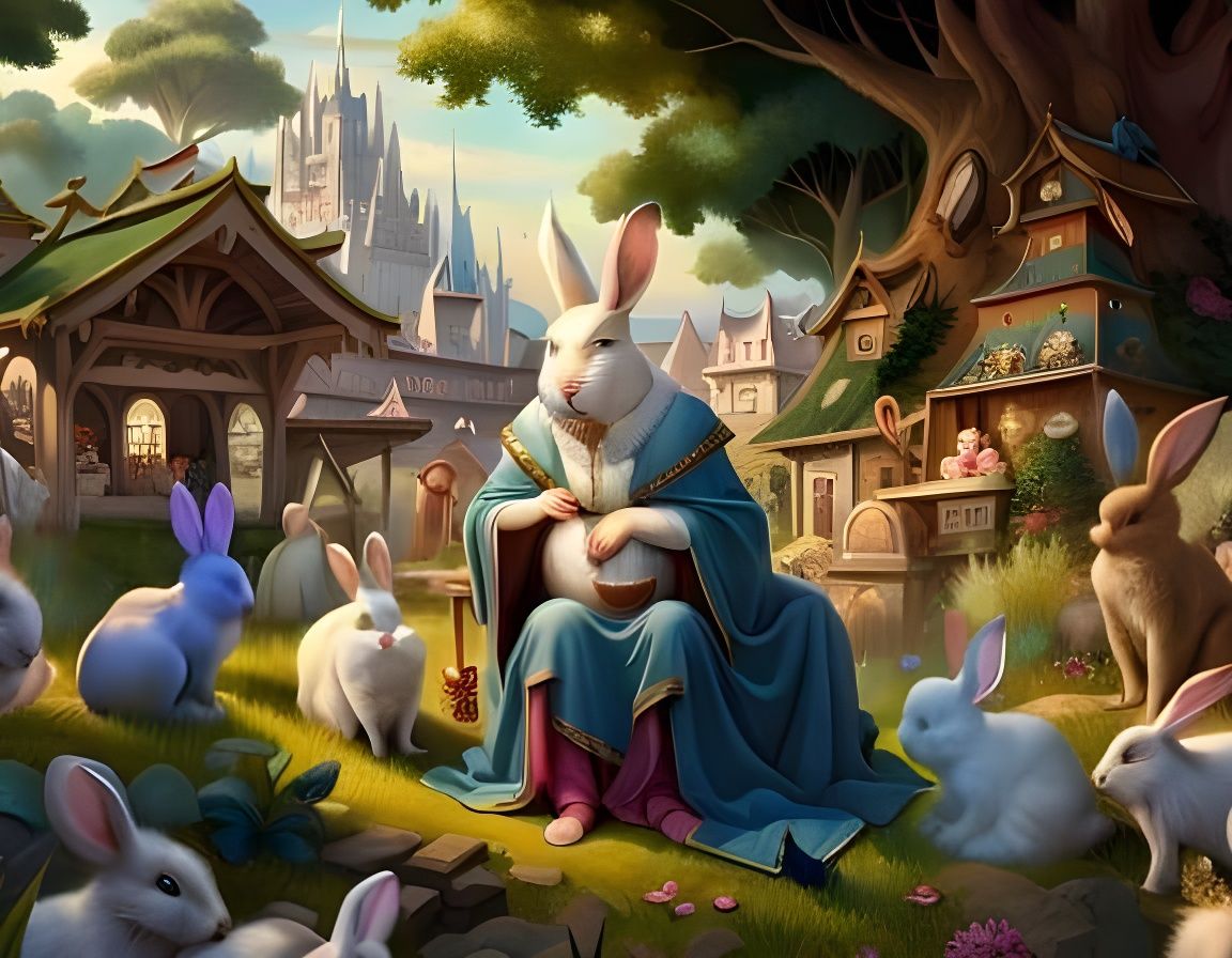 Bunny Lord on Throne in Flower Garden