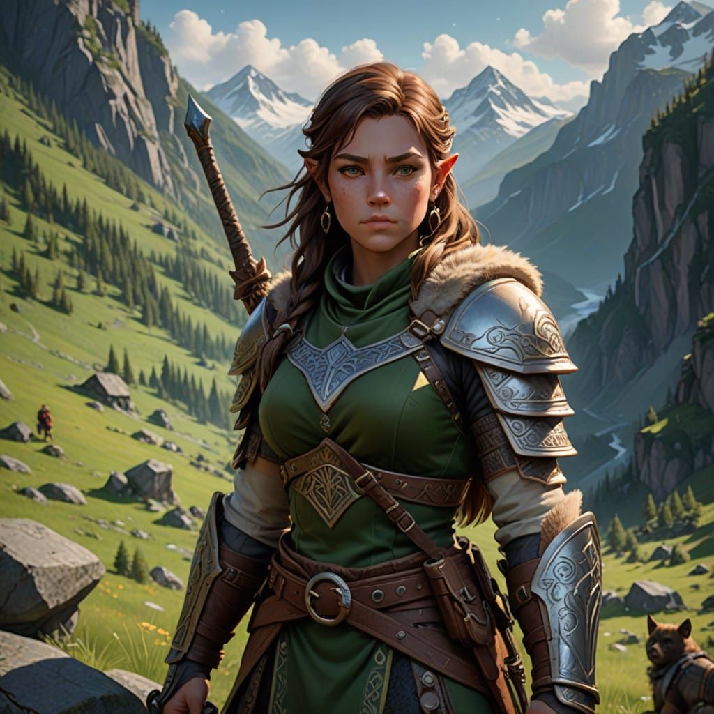 Dwarf Barbarian Unleashes Fierce Hunt in the Mountains