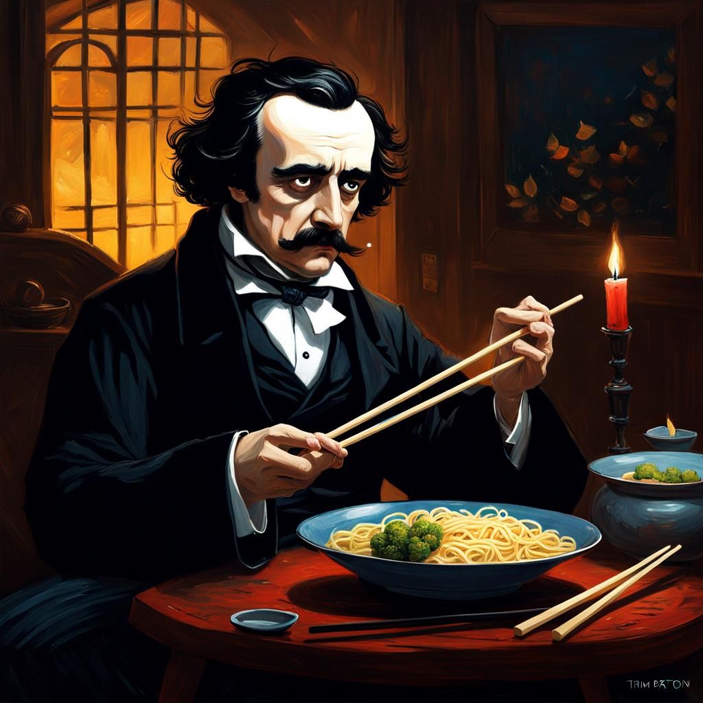Edgar Poe is eating traditional ramen