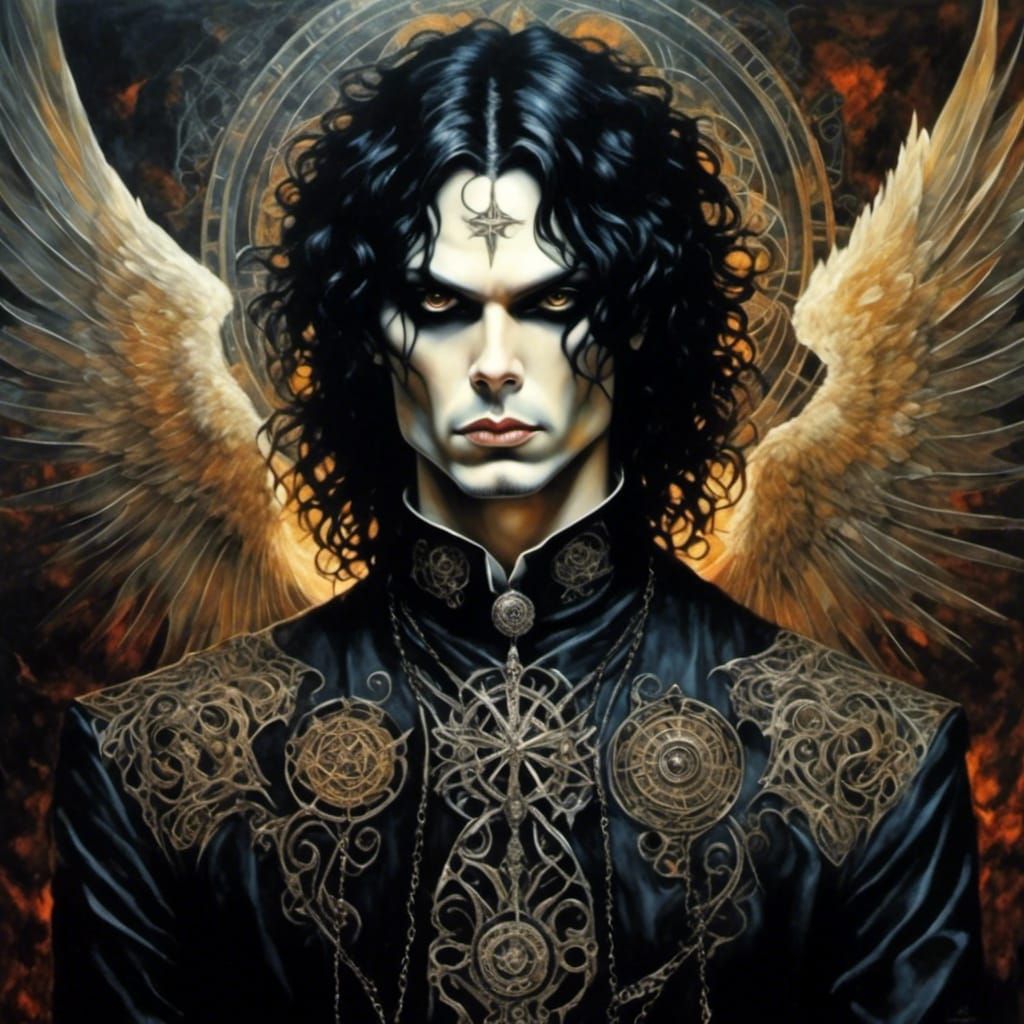 Anime Warlock with Burning Wings and Heartagram