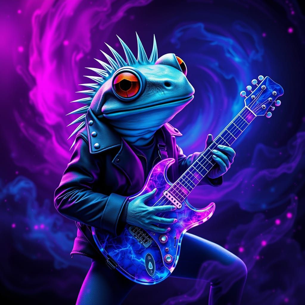 Electric Rockstar Frog in Neon Galactic Jam Session