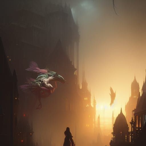 Dark Fantasy Art in Purple and Yellow, 8K