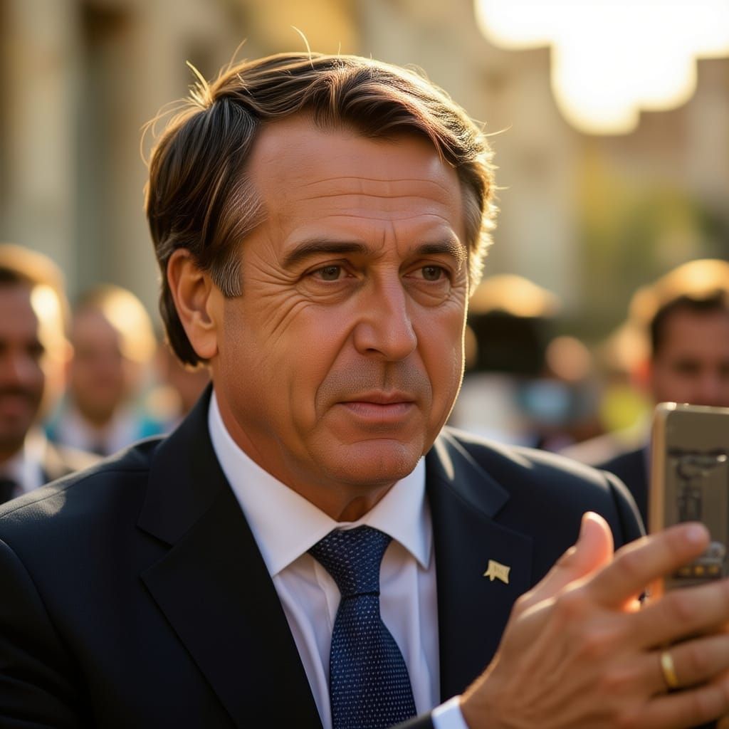 Man Embraces Smiling Jair Bolsonaro