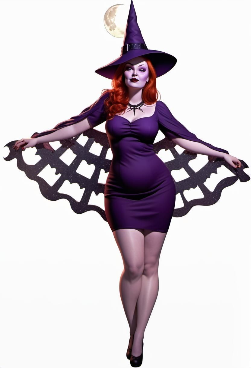 Obese Red-Haired Witch in Purple, Chiaroscuro Lighting
