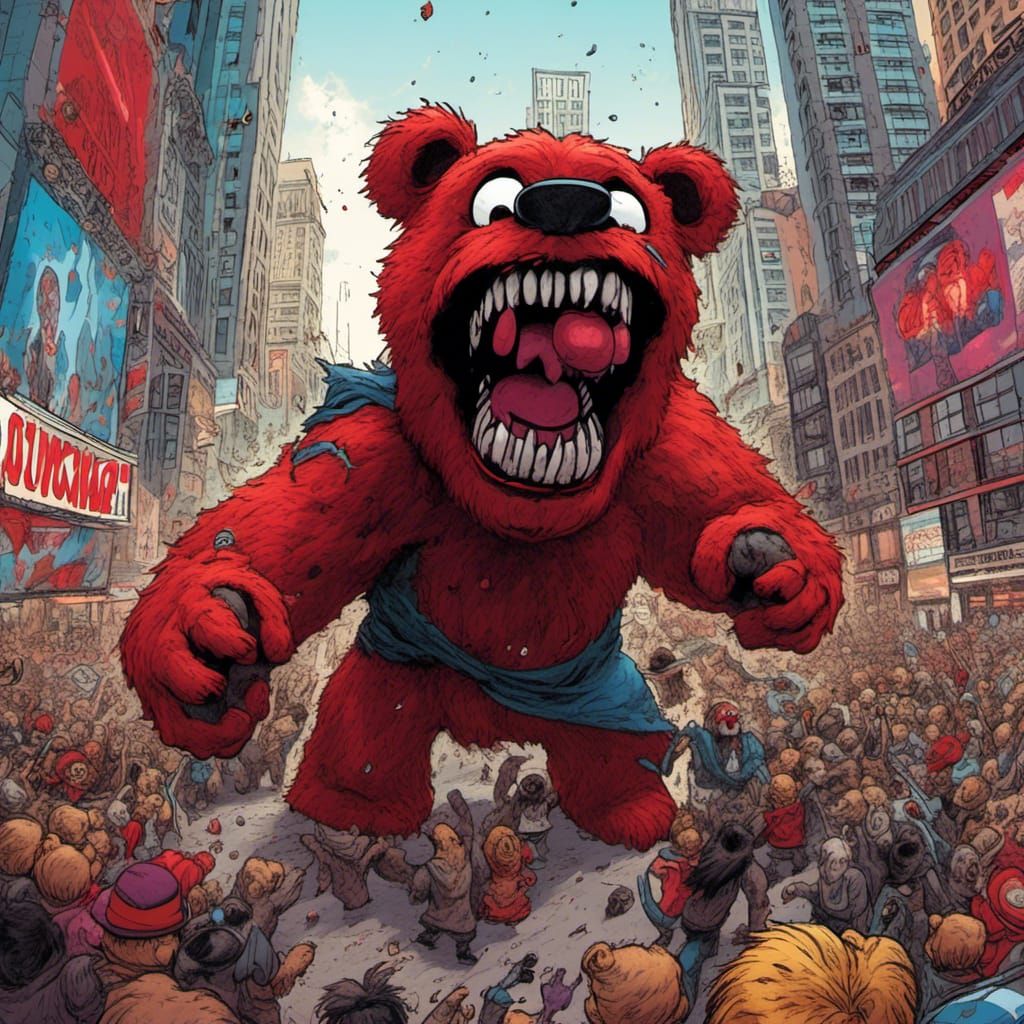 Giant Teddy Bear Rampage in Times Square, Comic Book Style