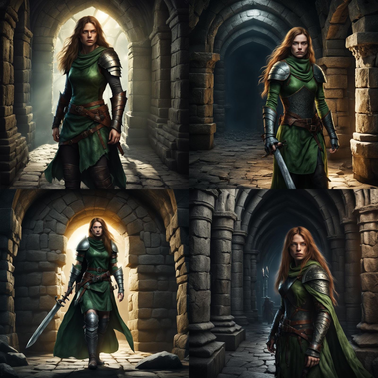 Photorealistic Woman Adventurer in Dark Crypt