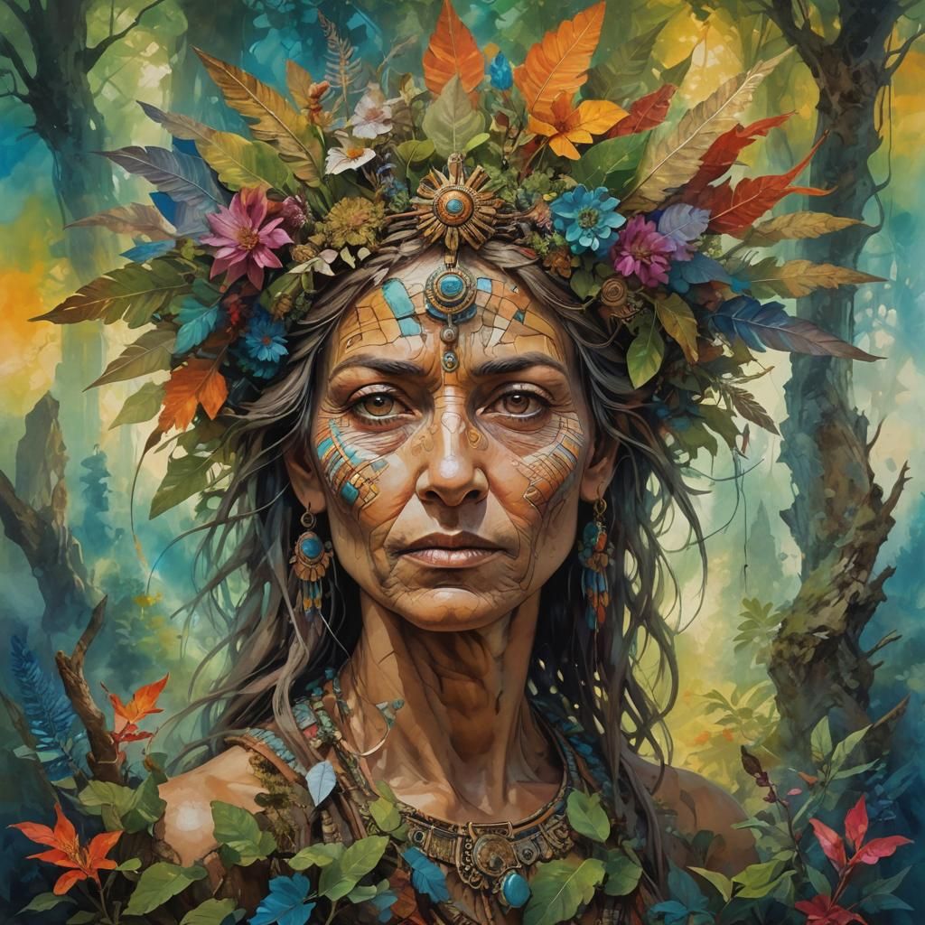 Fantasy Portrait of an Ancient Person in Nature