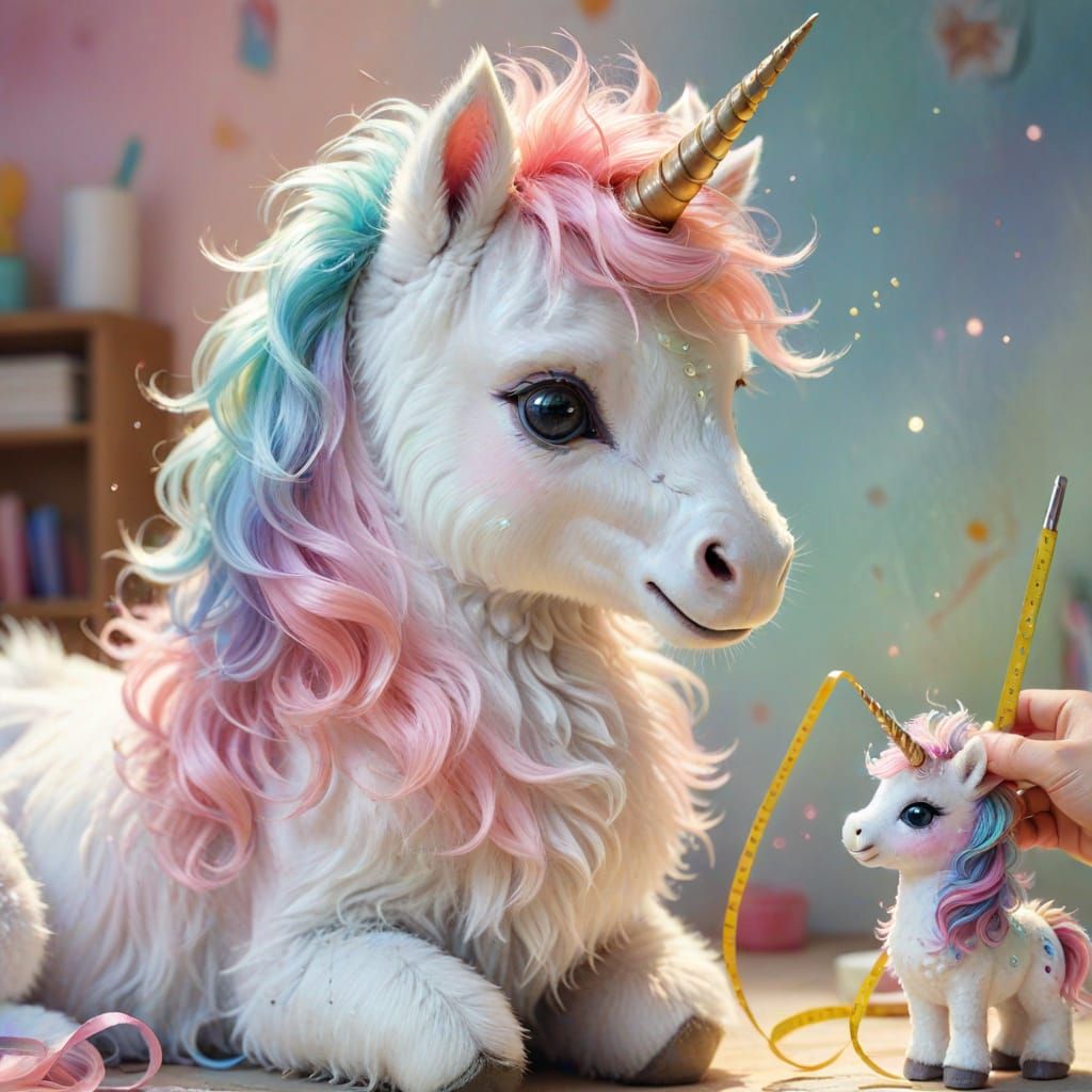 Baby Unicorn Measured by Nurse: Watercolor Fantasy