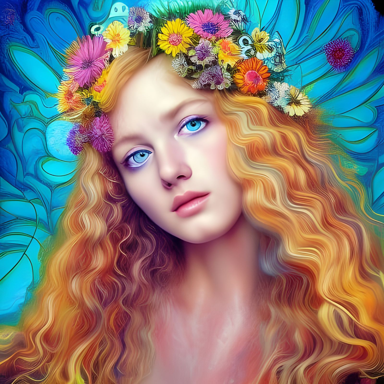 Psychedelic Portrait of a Beautiful Blonde Girl