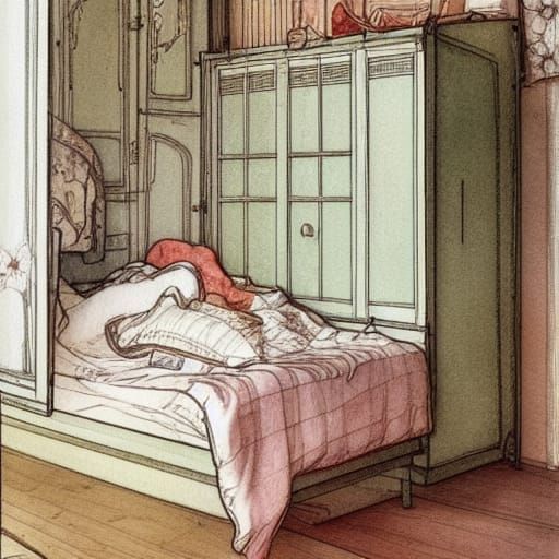 Vintage Swedish Cupboard Bed in Art Nouveau Style